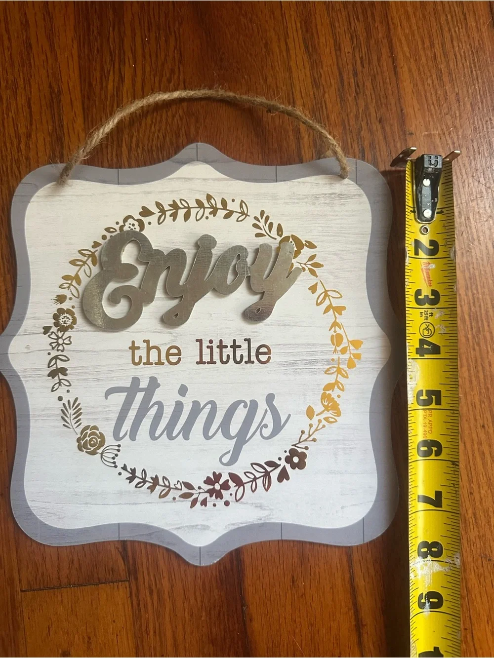 Enjoy the Little Things Grey and Cream Wall Plaque 8”H x 8”L New